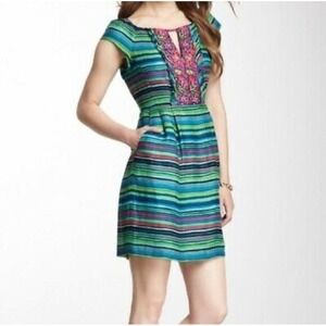 Nanette Lepore Festive Mini Dress Silk Linen Beaded Vaca Resortwear Sz 2 Cruise